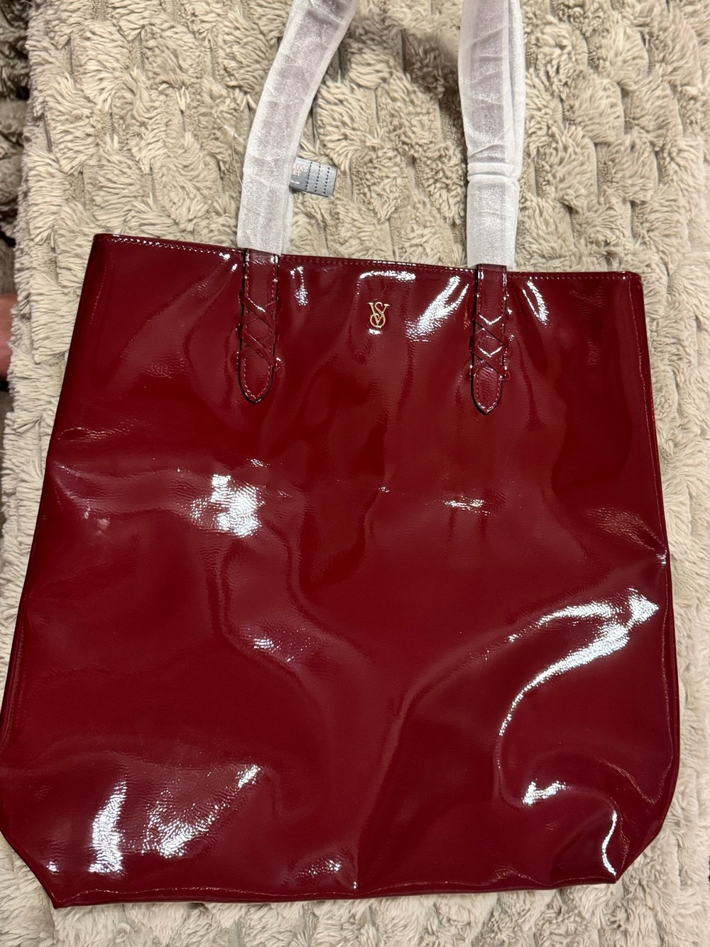 Victoria's Secret Burgundy Patent Tote with Gold Logo